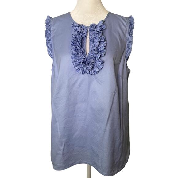 J. Crew Tops - J. Crew periwinkle blue sleeveless ruffle front cotton top size 10